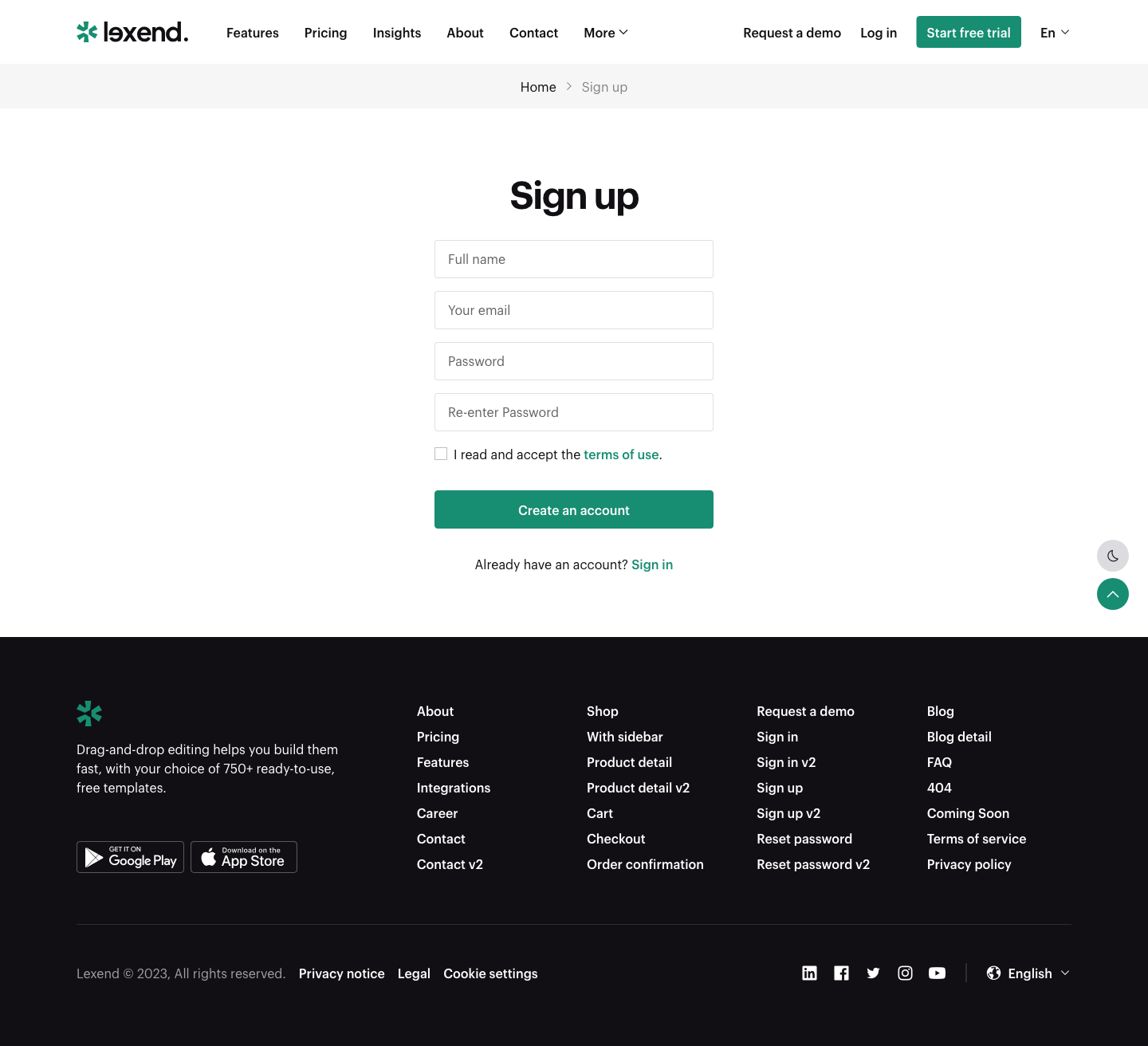 Sign up v2